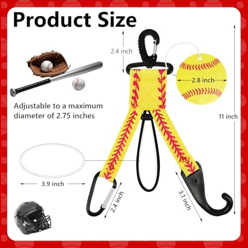 Yellow Softball Dugout Organizer Bat Rack Bag Fence Hook Helmet Holder Glove Clip Backpack Water Bottle Hanger with DIY Name Luggage Tags Softball Team Gift for Girl Gear Travel Accessory - Image 3