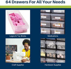 Akro-Mils 64-Drawer Plastic Drawer Storage Cabinet for Garage Organization, Bead Organizer, Building Bricks Storage, Teacher Toolbox, Makeup Organizer, 20-Inch W x 6-Inch D x 16-Inch H, 10164 Red - Image 5