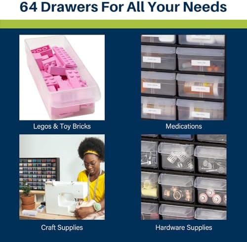 Akro-Mils 64-Drawer Plastic Drawer Storage Cabinet for Garage Organization, Bead Organizer, Building Bricks Storage, Teacher Toolbox, Makeup Organizer, 20-Inch W x 6-Inch D x 16-Inch H, 10164 White - Image 4