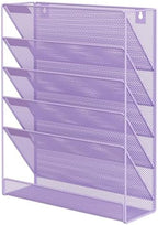 EasyPAG 5 Tier Wall File Holder, Mesh Hanging Folder Organizer with Classify Label, Versatile Desk File Holder, Vertical Wall Mounted Mail Organizer for Office Home Cubicle, Purple - Image 2