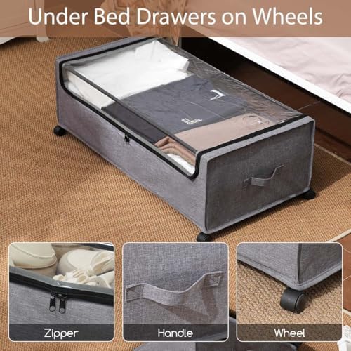 Under Bed Storage with Wheels High Size for Shoe Clothing Storage | Smooth-rolling wheels slide easily under most beds for quick everyday access - Image 3