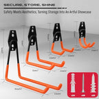 15-Piece Garage Wall Hooks with 3 Extension Straps, Orange Heavy Duty Tool Storage Rack for Ladder, Bike, Shovel, Garden Tools, Metal Wall Mount Organizer Set - Image 3
