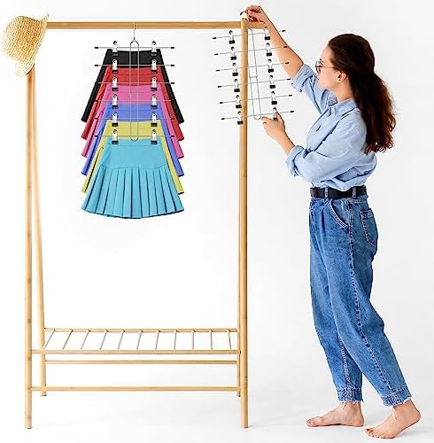 6 Tier Skirt Hangers Space Saving,4 Pack Pants Skirts Hangers with Clips for Women Closet,Non Slip Closet Organizer and Storage Multi Clothes Shorts Hanger Organization Dorm Room Essentials - Image 6
