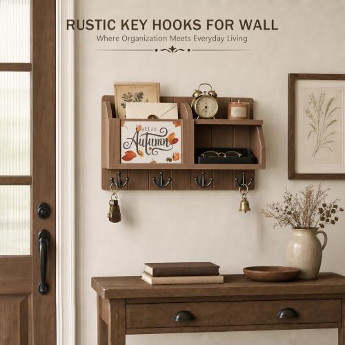 Rebee Vision Key Holder Wall Mount with Chalkboard for Home Decor, Brown - Image 4