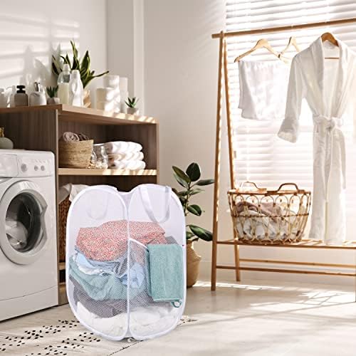BATTOO Deluxe Strong Mesh Pop up Laundry Hamper Basket with Side Pocket Foldable Hamper for Laundry Room, Bathroom, Kids Room, College Dorm or Travel White + White - Image 6