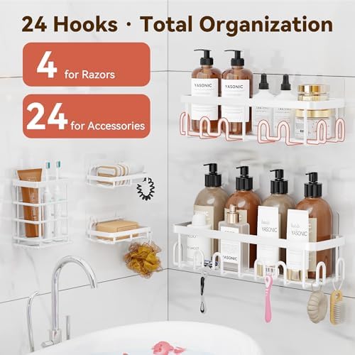 YASONIC Shower Caddy Adhesive, Rustproof Shower Organizer, Wall Shower Rack - Image 2