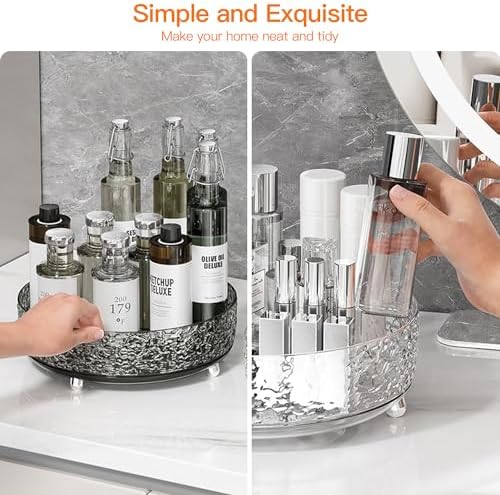 360 Rotating Makeup Organizer, Cosmetics Lazy Susan Spinning Skincare Storage for Vanity, Turntable Perfume Trays for Dresser Bathroom Countertop and Kitchen (Gray) - Image 6