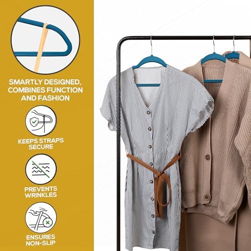 Techzoo Premium Velvet Hangers 50 Pack Ultra Thin Non Slip Adult Felt Space Saving Slim Suit Hanger for Closet Heavy Duty Coat Pants Jackets Dress Hangers 360° Swivel Hook Hold Upto 10 lbs Blue - Image 4