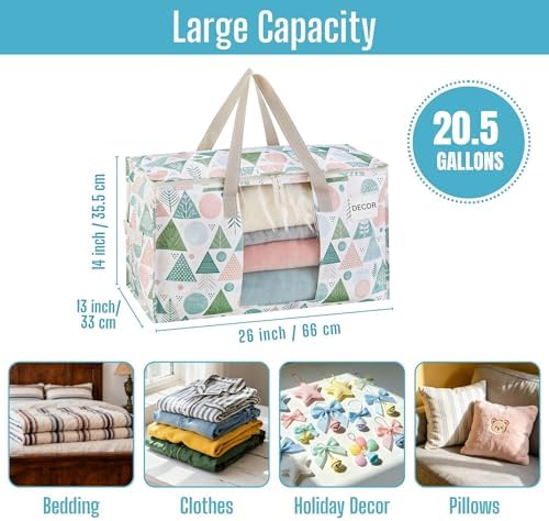 VENO 4 Pack Moving Bags, Large Christmas Storage Bins with lids, Packing Supplies for College, Alternative to Moving Boxes, Foldable, Heavy-Duty Tote, Christmas Pattern (Pastel Forest, 4 Pack) - Image 3