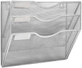 EASEPRES 3 Pocket Mesh Hanging Wall File Organizer, Wall Mounted Mail Paper Document Folder Holder, Clipboard Storage Organization Magazine Rack with Nametag Label for Office Home School, Silver by EASEPRES