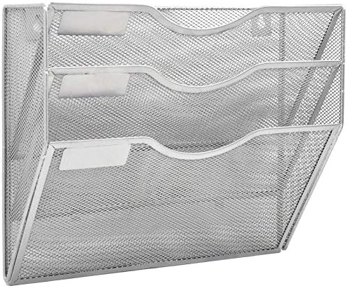 EASEPRES 3 Pocket Mesh Hanging Wall File Organizer, Wall Mounted Mail Paper Document Folder Holder, Clipboard Storage Organization Magazine Rack with Nametag Label for Office Home School, Silver by EASEPRES