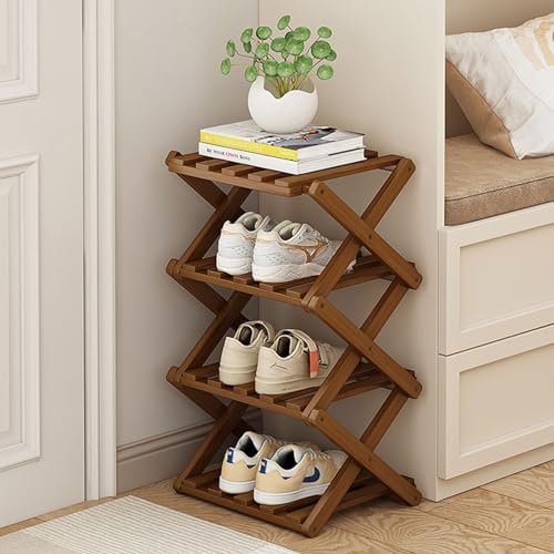 YYW Shoe Rack, Foldable Bamboo Shoes Shelf, Freestanding Shoe Storage Organiser for Entryway, Hallway, Bedroom, Closet (Brown, 4 Layers) by YYW