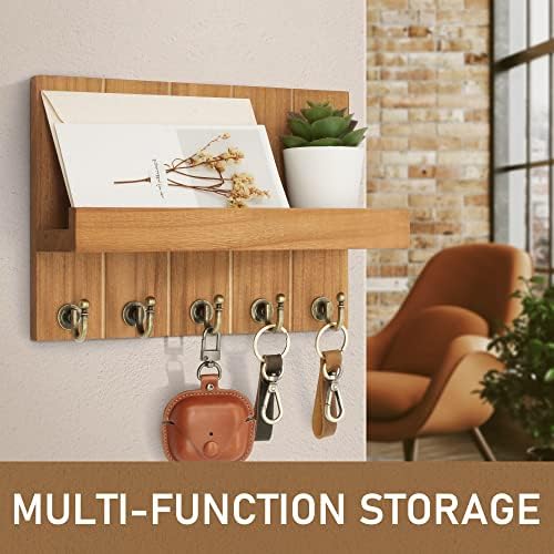 Rebee Vision Key Holder Wall Mount with Shelf for Living Room, Light Brown - Image 2