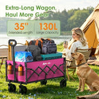Blomoba 35" Extra Long Folding Wagon with Adjustable Handle & Wheels, Pink - Image 3