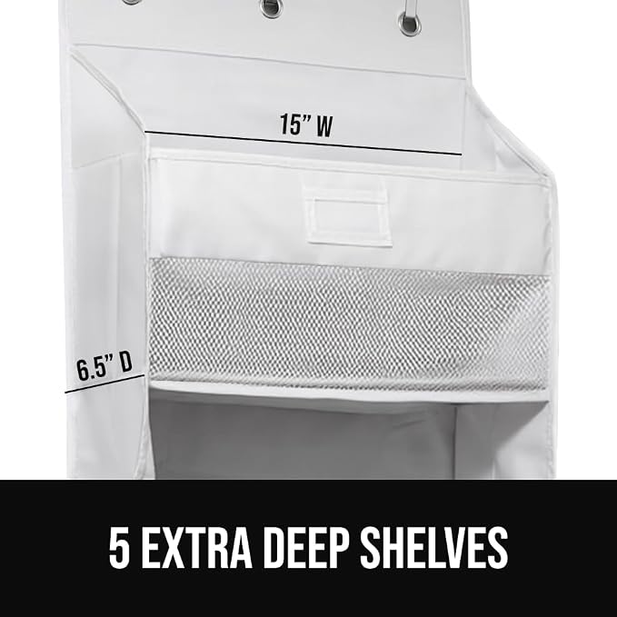GORILLA GRIP Over The Door Organizer Storage, 5 Deep Hanging Shelves, Holds 50lbs, Closet Organizers Shelf for Bedroom, Shoes, Bathroom, Nursery, Dorm Essentials, 3 Metal Hooks, 58x15 Inches, White - Image 4