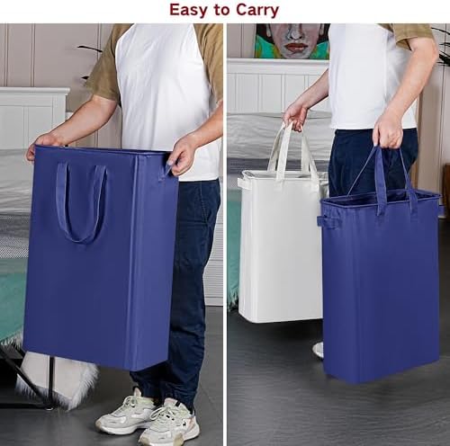efluky Slim Laundry Basket, Narrow Laundry Hamper with Handles, Collapsible Dirty Clothes Hamper, Tall Laundry Bin for Laundry Room, Dorm and Bedroom, 12.7 Gallons(75L) Blue - Image 4