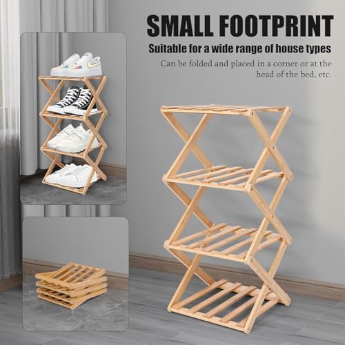 Vertical Shoe Rack Small, 4 Tier Portable Folding Shoe Storage Rack, Without Installation Free Standing Shoe Rack for Corridors, Bedrooms Living Room Corner and Small Spaces (4 Tier) - Image 4