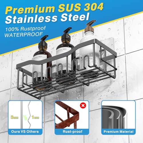 Shower Caddy 5 Pack,Adhesive Shower Organizer for Bathroom Storage&Home Decor&Kitchen,No Drilling,Large Capacity,Rustproof Stainless Steel Bathroom Organizer,Shower Shelves for Inside Shower-Larger - Image 5