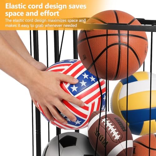 Columnar Vertical Ball Storage Racks with Wheels-New Durable Rolling Basketball Holder Wall Mount for Soccer, Volleyball, Space-Saving Garage Sports Ball Rack Organizer for Home,Gym & Outdoors - Image 3