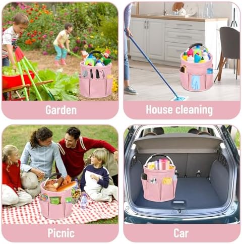 Qivine 17L Cleaning Caddy with Handle, Foldable Cleaning Bucket, Pink - Image 6