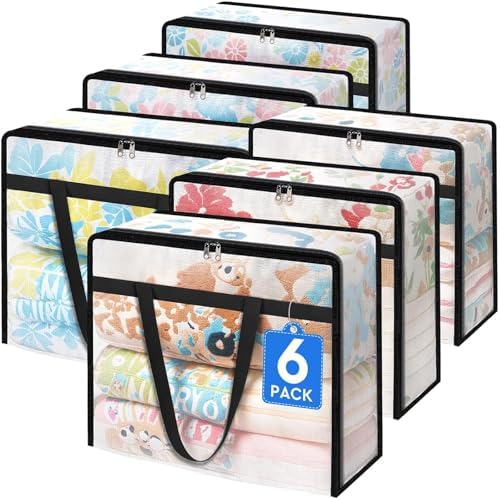 BlissTotes Moving Bags 90L 6PCS, Clear Clothes Storage Under Bed Storage | Foldable Clothes Storage Bags with Sturdy Zippers & Handles for Comforter, Bedding, Books, Sheet, Transparent Containers by BlissTotes