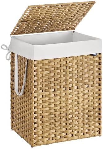 SONGMICS Laundry Hamper with Lid, 29 Gal (110 L) Synthetic Rattan,Foldable by Unknown