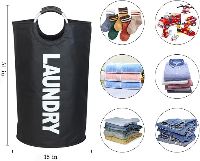 3 Pack 90L Laundry Basket,Waterproof Laundry Hamper,Dirty Clothes Hamper for Laundry, Laundry Baskets with Foam Protected Aluminum Handles for Laundry,Dorm,Family (Black, 3 Pack-90L) - Image 2