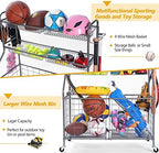 Kinghouse Garage Ball Organizer, Includes Storage Bin, Bat Holder, Hooks - Image 3