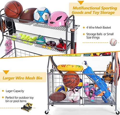 Kinghouse Garage Ball Organizer, Includes Storage Bin, Bat Holder, Hooks - Image 3