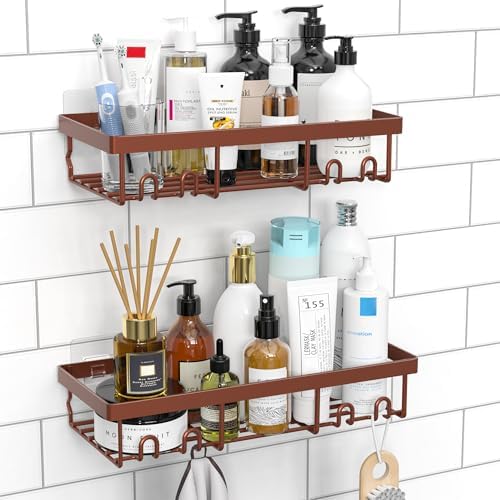 Moforoco Shower Caddy Shelf Organizer Rack, Self Adhesive Black Bathroom Shelves Basket, Home Farmhouse Wall Inside Organization and Storage Decor Rv Accessories, First Camper Apartment Essentials by MOFOROCO