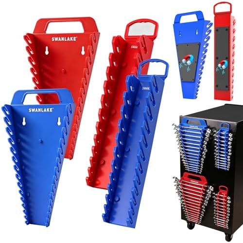 SWANLAKE 4-Pack Magnetic Wrench Organizer Toolbox Holder, 2PCS 15-Slot and 2PCS 12-Slot Wrench Organizers, SAE & Metric Ratchet Holders for Tool Box by SWANLAKETOOLS