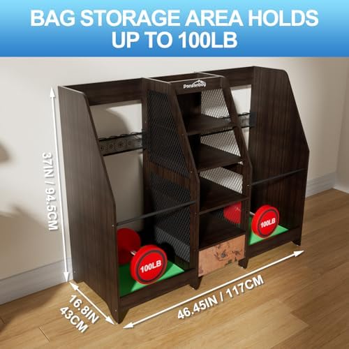 Golf Bag Storage Organizer Holds 2 Golf Bags for Garage - Wooden Rack - Image 6