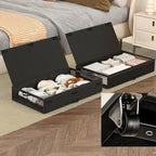 Fokyfok 2 Pack Under Bed Storage with Wheels 6 inch Height | Metal Frame,Lid,Rolling Slim Under Bed Drawers for Shoes,Clothes,Shallow Underbed Storage,Under Couch Storage,Black by Fokyfok