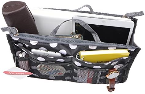 Vercord Purse Organizer Insert for Handbags Bag Organizers Inside Tote Pocketbook Women Nurse Nylon 13 Pockets Black Dot Small - Image 5