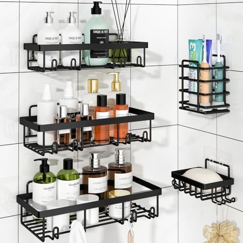 Liuoud 5 Pack Shower Caddy for Inside Shower, Black Bathroom Storage Decor by Liuoud