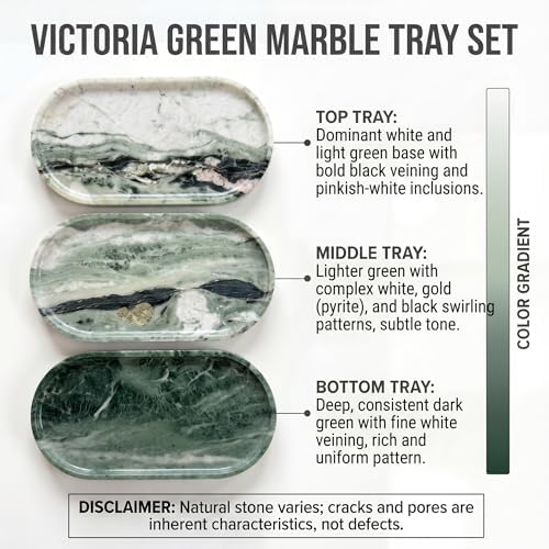 YKAJO Victoria Green Oval Marble Tray, 11.8x5.9 Vanity Perfume Organizer - Image 4