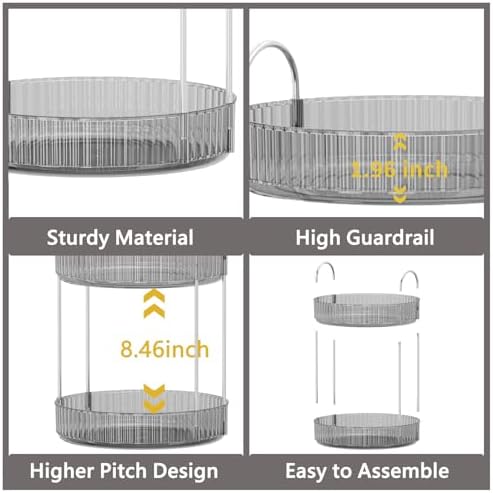 Asayuee 360 Rotating Makeup Organizer for Vanity,Bathroom Countertop Organizer,Spinning Perfume Organizer&Vanity Organizer(Grey-2 Tier) - Image 4