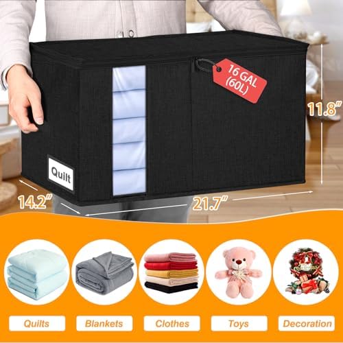 60L Rigid-Sided Blanket Storage Bags, 2 Pack, Black - Image 2