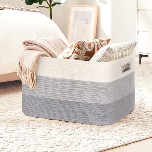 72L Large Woven Laundry Basket Hamper with Handles, Gradient Grey - Image 4