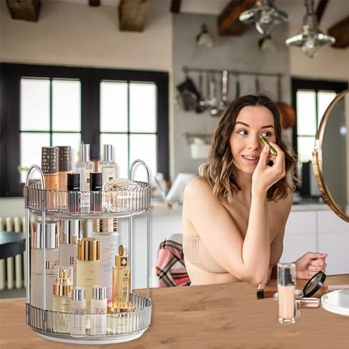 Asayuee 360 Rotating Makeup Organizer for Vanity,Bathroom Countertop Organizer,Spinning Perfume Organizer&Vanity Organizer(Grey-2 Tier) - Image 6