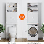 Over the Toilet Storage Cabinet for Bathroom, Extra Tall Over Toilet Storage, Space Saver W/Adjustable Shelf & Open Storage Shelf, 75in, White - Image 4