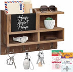 Key Holder Wall Mount, Wooden Mail and Key Organizer, Brown by HOMEBROS