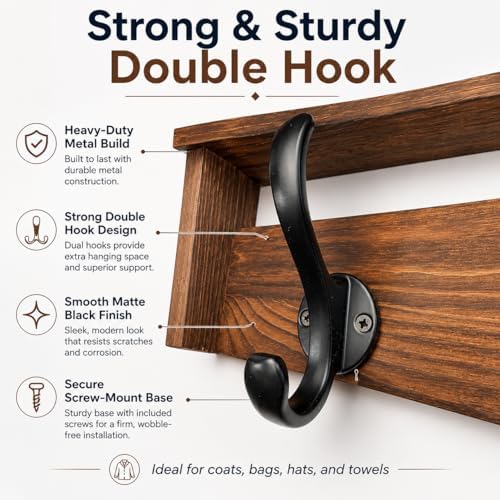 29" Coat Rack Wall Mount with Shelf, Entryway Wall Hooks with Shelf, Coat Hangers for Bathroom, Living Room, Bedroom - Image 4