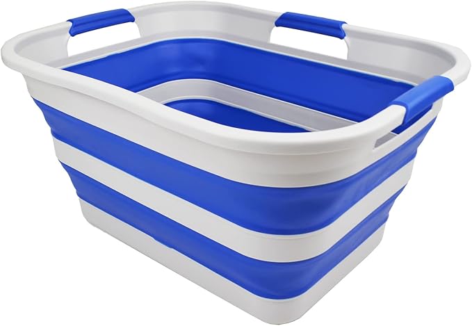 SAMMART 30L(8 gallon) Collapsible Plastic Laundry Basket - Foldable Pop Up Storage Container/Organizer - Space Saving Hamper/Basket - Water Capacity 24L(6.3 gallon) (1, Grey/Purplish Blue) - Image 2
