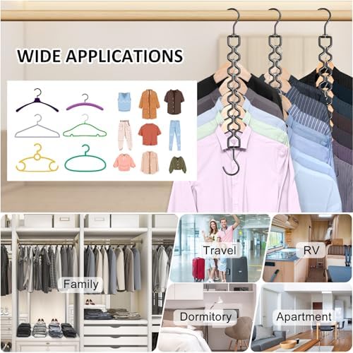 Space Saving Hangers for Clothes 6 Pack, Sturdy Metal Hangers Heavy Duty | Magic Clothes Space Saver Hanger Organizer with 360° Swivel Hook, Closet Organizers and Storage Dorm Room Essentials Black - Image 3