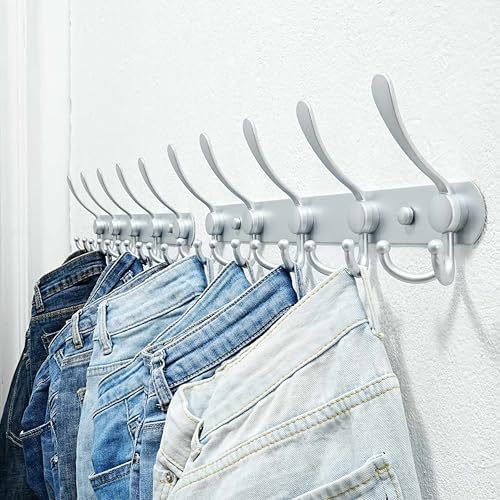 Dseap Coat Rack Wall Mounted - 5 Tri Hooks, Heavy Duty, Stainless Steel, Metal Coat Hook Rail for Coat Hat Towel Purse Robes Mudroom Bathroom Entryway (Silver, Pack of 2) - Image 5