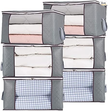 combocube 6Pcs Zippered Storage Bag for Closet King Comforter, pillow, quilt, bedding, Clothes, Blanket Organizers with Large Clear Window & Carry Handles Space Saver by combocube