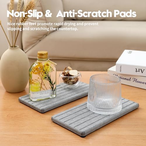 Razborci 2PCS Instant Dry Diatomite Stone Counter Makeup Tray Organizer, Fast Drying Caddy Kitchen Sponge Holder Mat, Bathroom Vanity Toothbrush Bottle Dispenser Soap Dish Rack, Light Gray, 8"x 3.8" - Image 4
