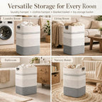 Laundry Hamper, Cotton Rope Laundry Basket with Leather Handles, 25.1-Gallon/95 L Large Clothes Hampers for Laundry, Woven Laundry Baskets for Blankets, Clothing, Bedroom, Living Room, Nursery - Image 6