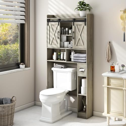 Vabches Over The Toilet Storage Cabinet with Sliding Doors, Grey by Vabches